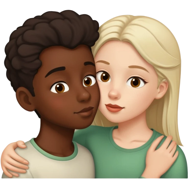 black girl and white boy sharing a friendly kiss on the cheek emoji