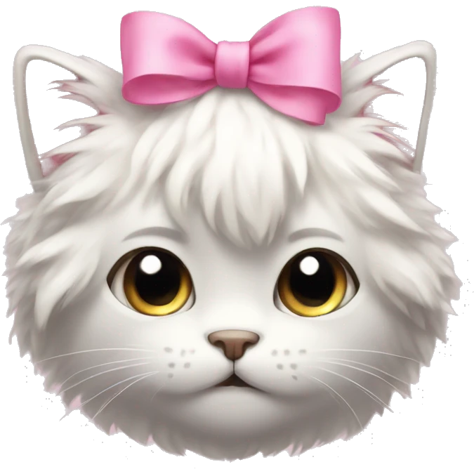 A cute fluffy cat with a pink bow emoji