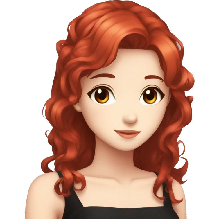 Anime girl red hair brown eyes black dress night emoji
