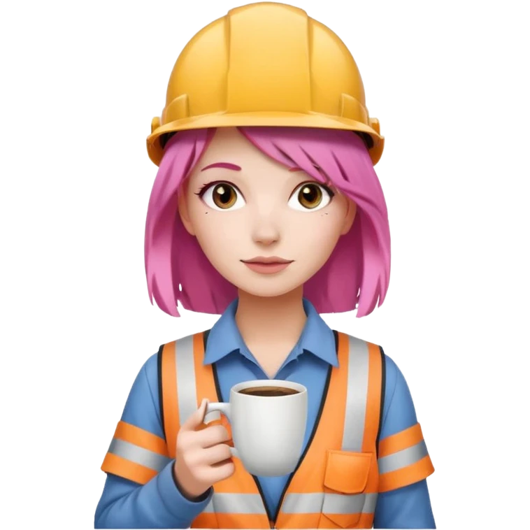 сделай молодую девушку с розовыми волосами, накрашенную красиво, с стаканчиком кофе  и в каске без лого emoji