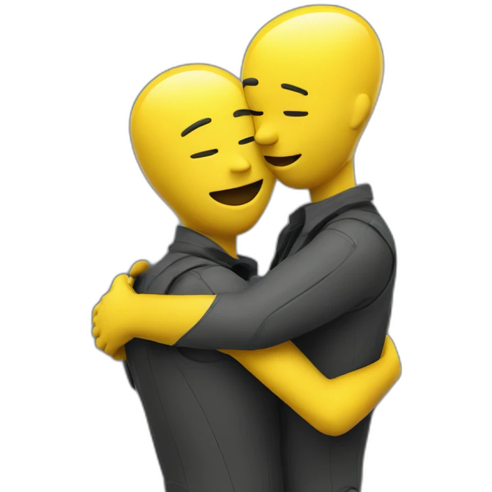 two crash test dummies hugging emoji