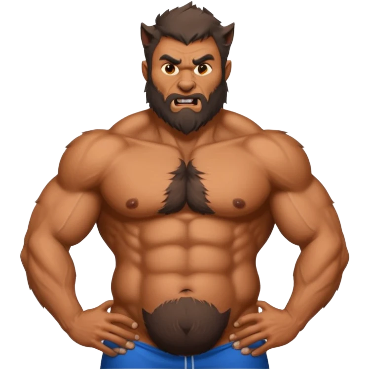 A athletic Werewolf pregnant man, his belly huge and round, side angle emoji