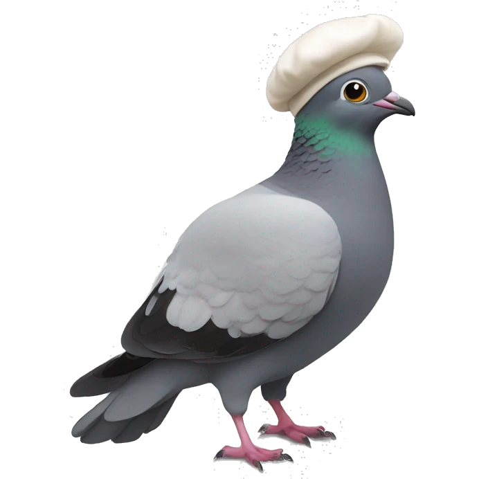 Chonky pigeon with a bread hat like a cat emoji