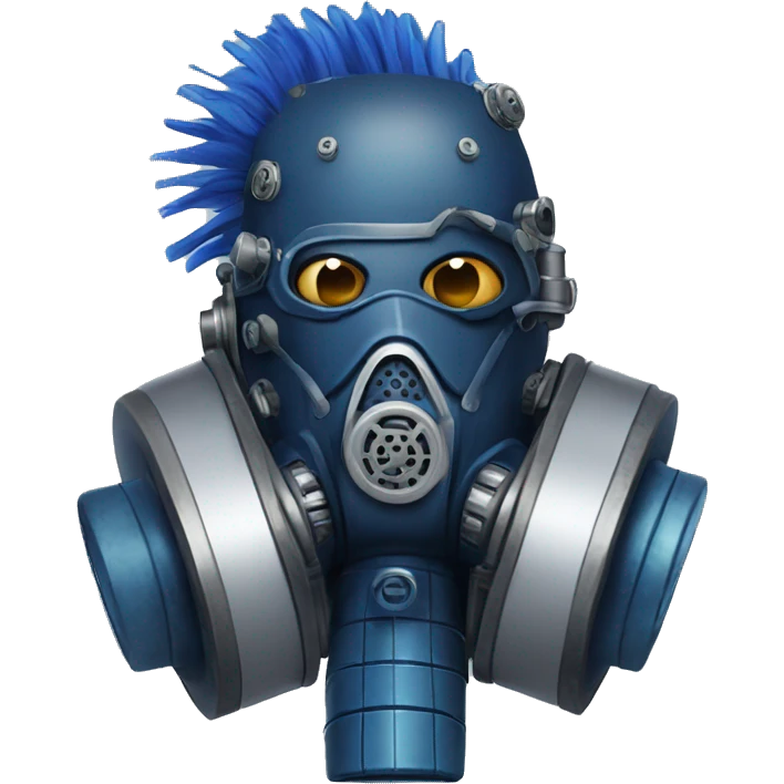 cyborg head with dark blue steampunk respirator mask and dark blue Mohawk  emoji