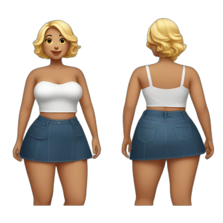 full-body-curvy-beauty-in-a-short wide skirt as three-view drawings emoji