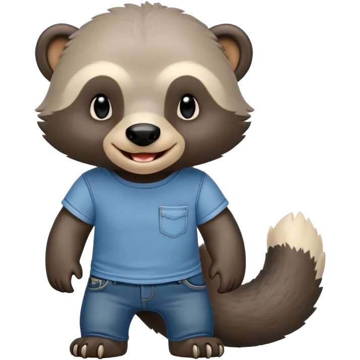 mischievous anthropomorphised honey badger in jeans and a t-shirt, smirking expression emoji