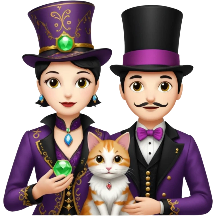 magician couple and their pet cat emoji