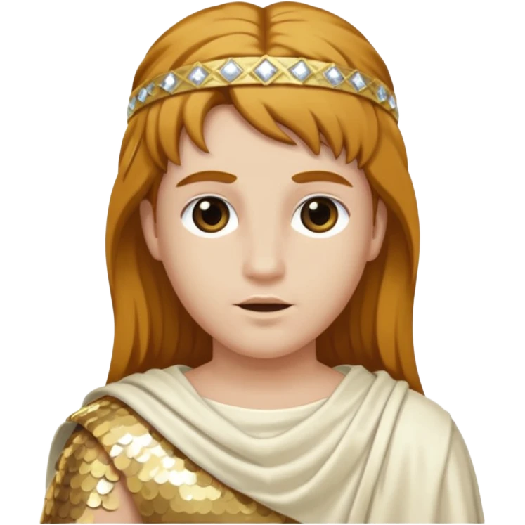 Mercury from Roman Deities with long golden brown hair, ivory sequin toga emoji