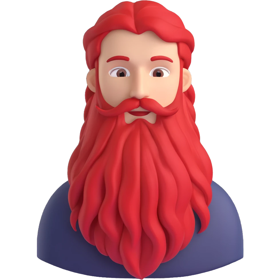 A man with a beard, long hair and a red thread emoji