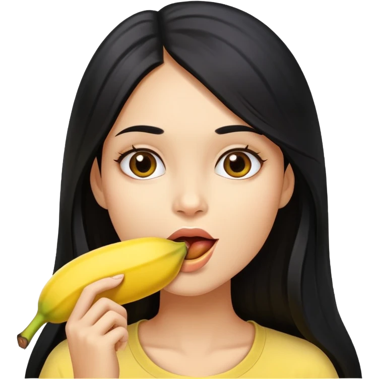 Girl Latina hair long black eating banana  emoji