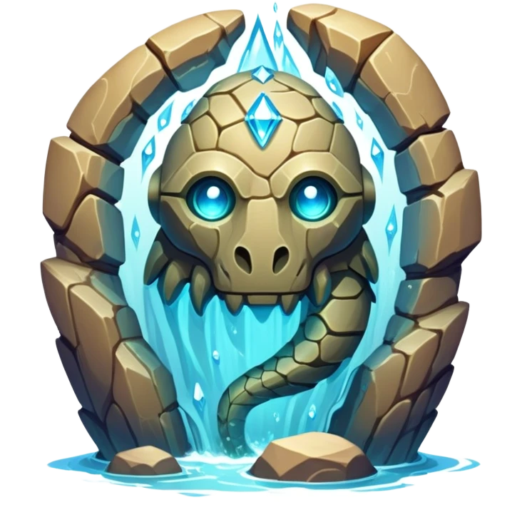 Design a unique elemental sandstone guardian golem creature that combines the crystalline rock golem's defensive fortitude with the spectral water serpent's fluid grace, perhaps creating a being with a segmented stone core that flows like water and channels ghostly aquatic energy through embedded gems. fluorescent bioluminescence between the cracks emoji