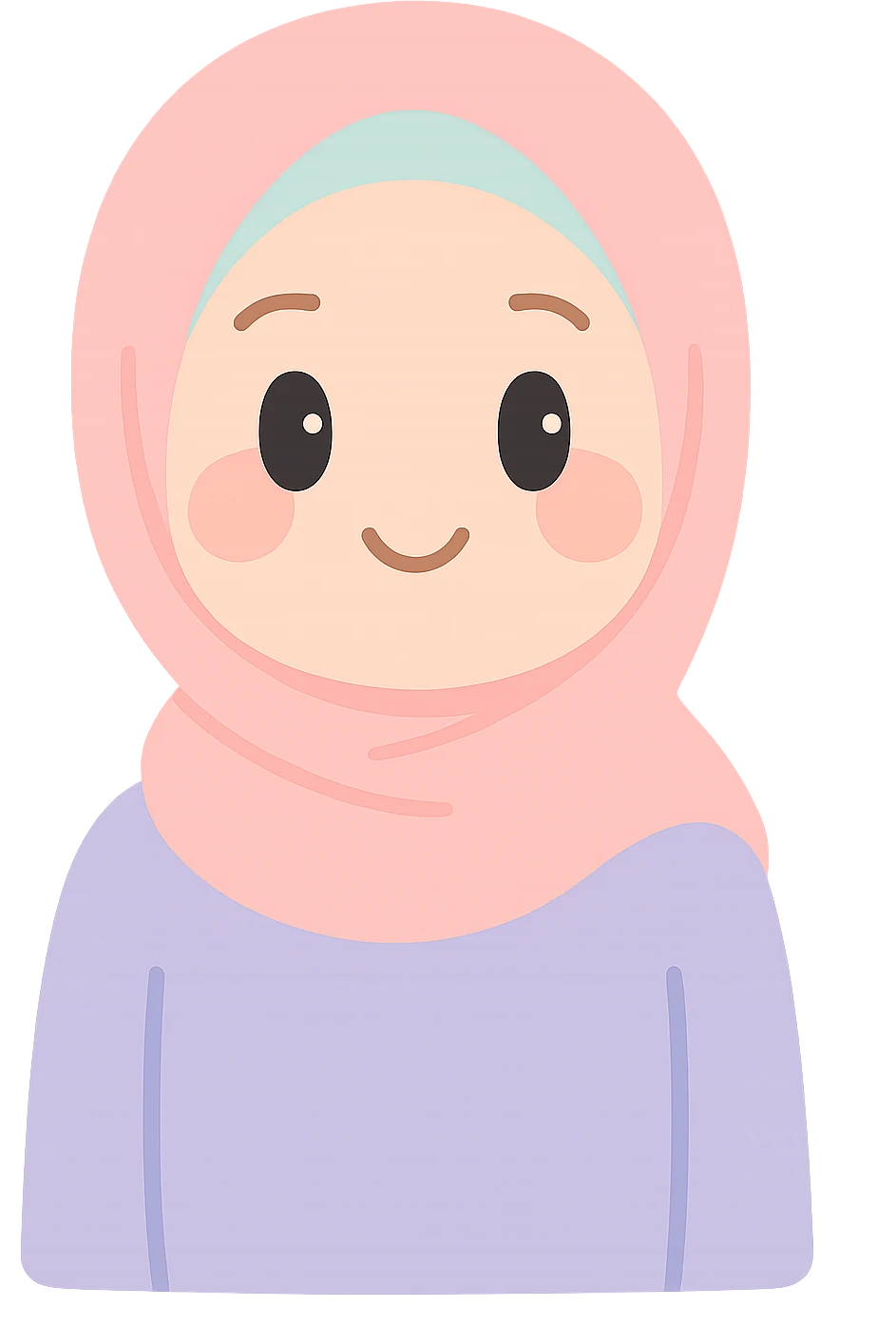 wanita berhijab, modern illustration style, friendly expression emoji