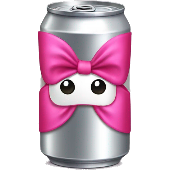 Silver soda can with pink bow red label emoji
