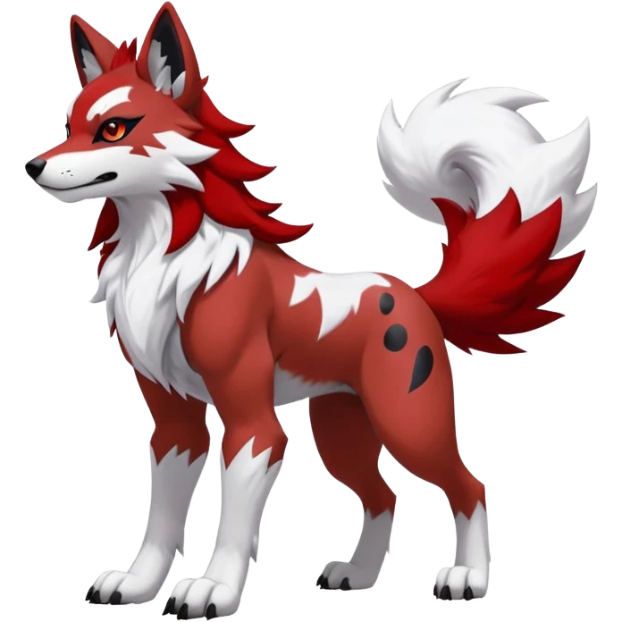 Shiny Red Anthro furry Lycanroc-Midnight-Form (full body) emoji
