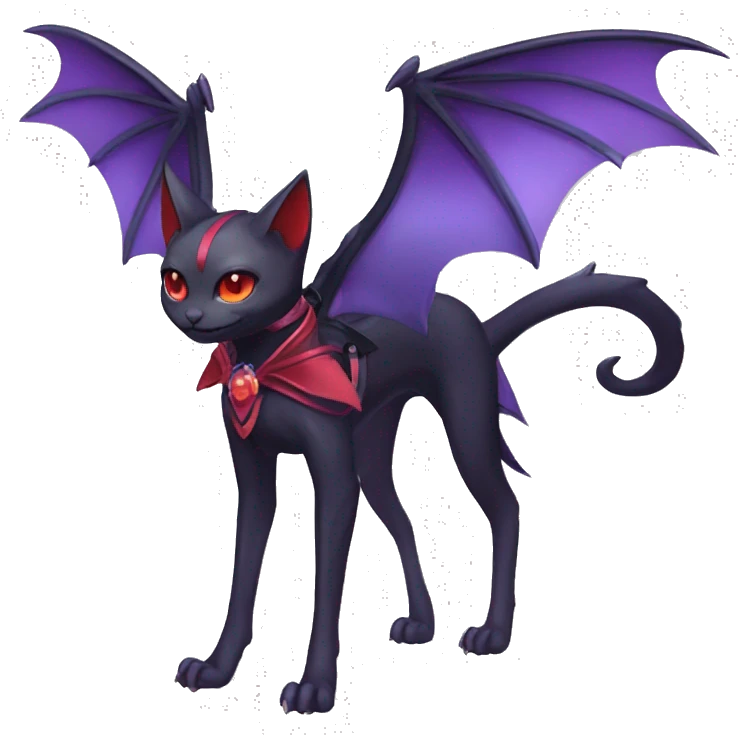 cool kawaii black purple red ethereal fantasy beautiful elegant nargacuga-bat-cat-Fakemon collar harness ribbon and leg spats full body emoji