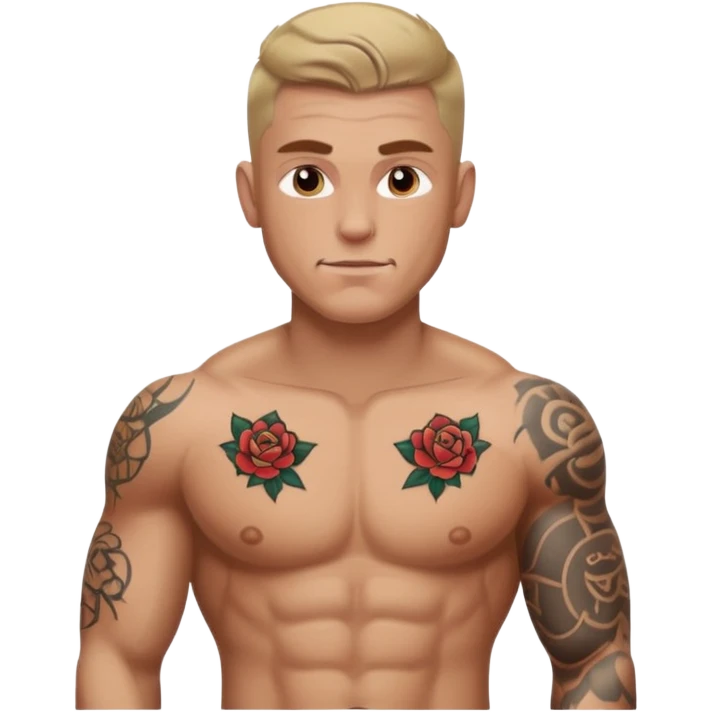 tattoo man, white skintone, more highlight the tattoo, body builder, tatto on fully chest, more tattoos. emoji