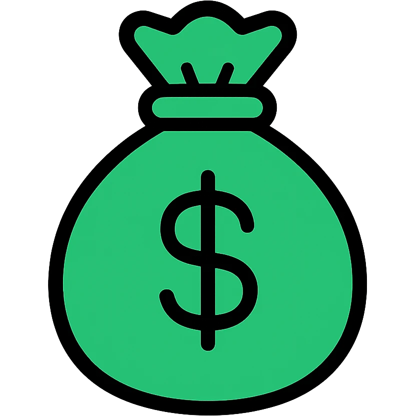 green money bag with a dollar sign, color outline style, black outline, simple and clean, no text or extra symbols emoji
