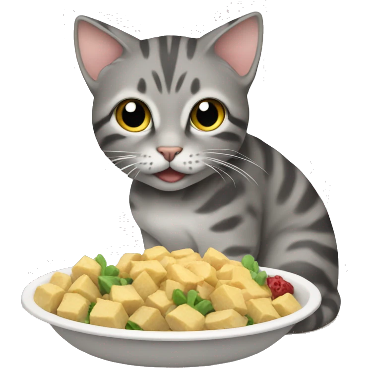gray tabby cat eating emoji