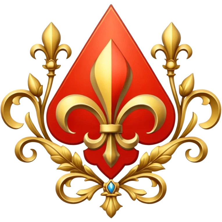 medieval heraldic blason with blue background, three golden fleurs-de-lis arranged in a triangle, symmetrical, finely detailed emoji