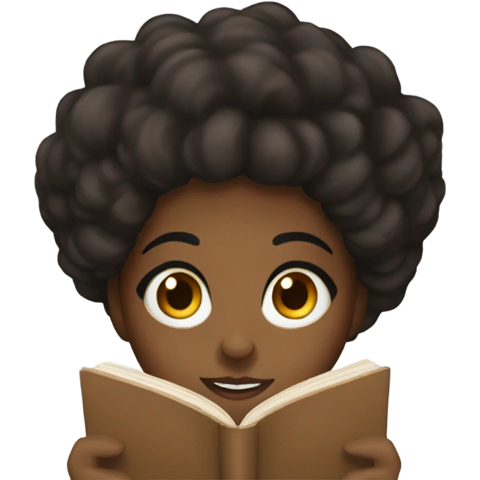A black woman with brown and black hair reading a book emoji