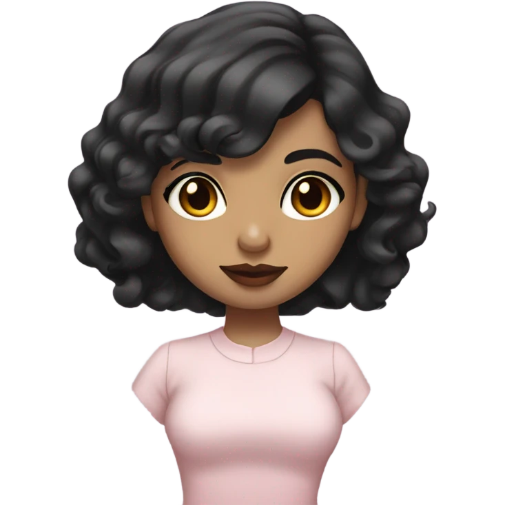 A South Asian girl with pale skin, black wavy short hair and pale pink lips emoji