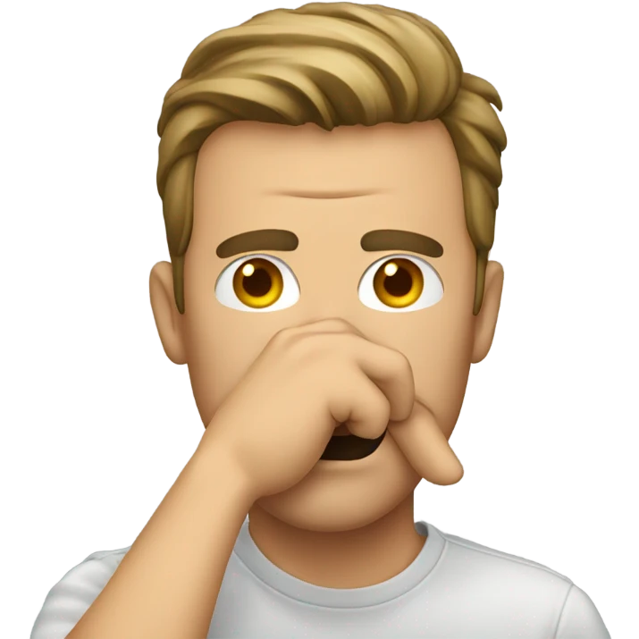 Guy holding nose emoji in front of his face that is the groaning emoji emoji
