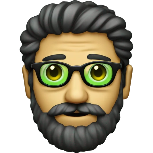 Calvo con barba gafas de pasta negra ojos verdes muy oscuros emoji
