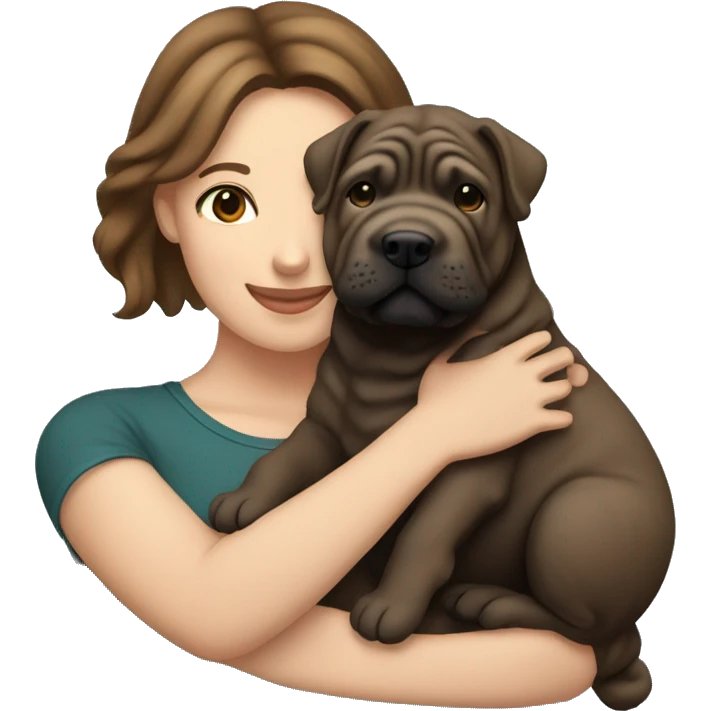 black shar pei being held by female with brown hair emoji