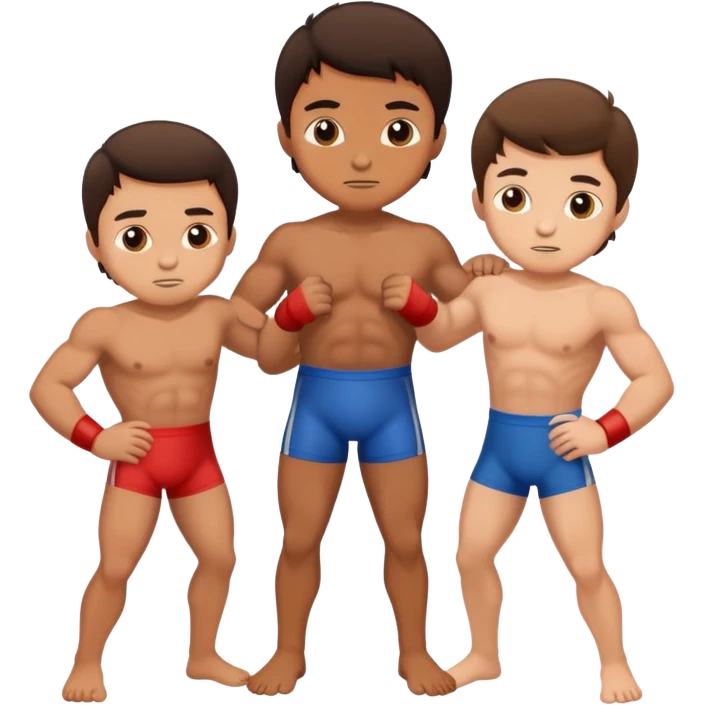 Three young brunette brothers wrestling  emoji