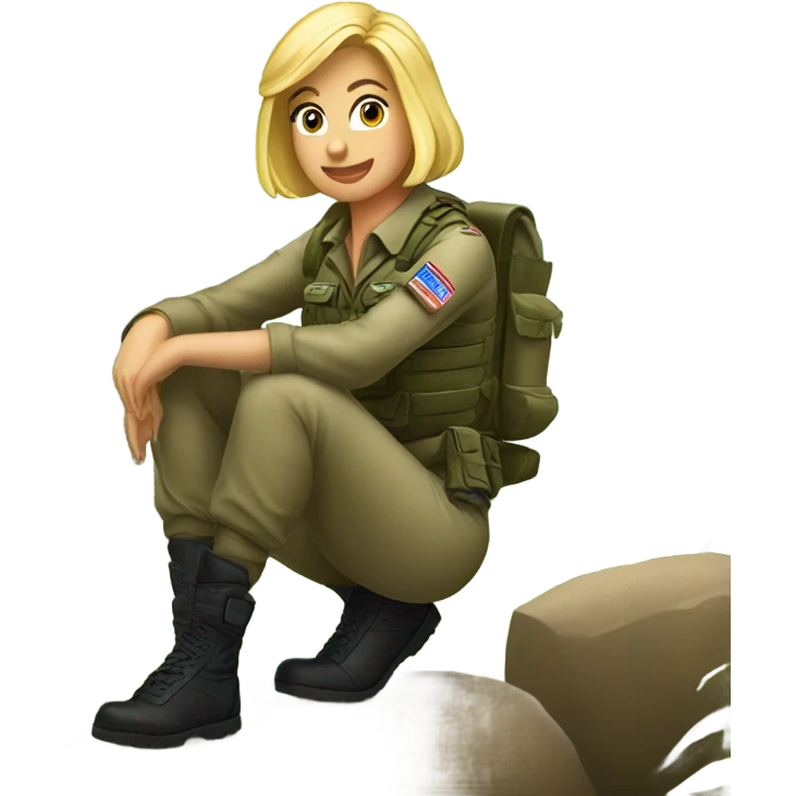 Blonde female paratrooper squatting in the woods emoji