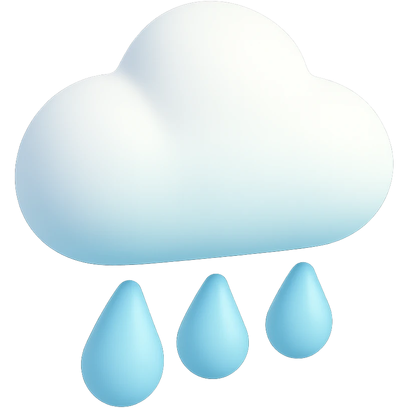 A cute cloud with rain drops falling, simplified shapes, soft pastel blue and white colors, smooth 3D texture emoji