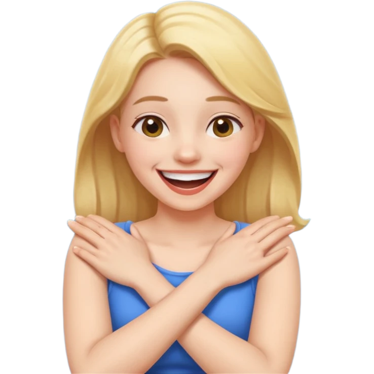 Arms crossed holding neck laughing girl  emoji
