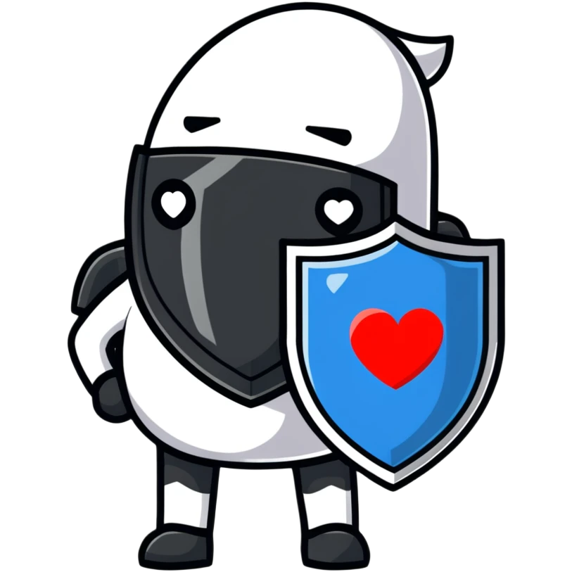 AI agent character with a shield and heart symbolizing protection and support for reporting child abuse emoji