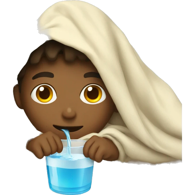 Boy inside a blanket sipping water emoji