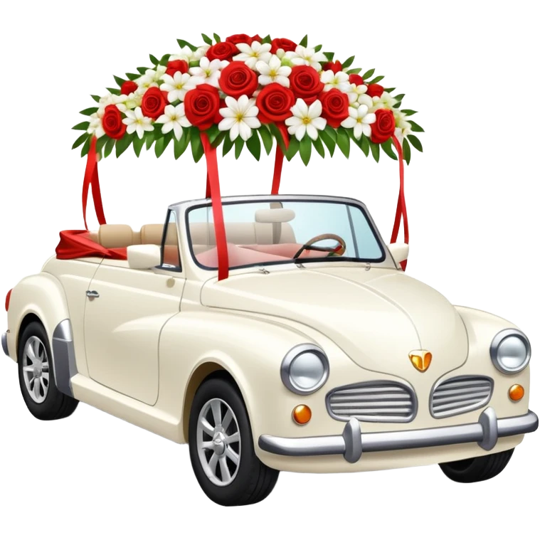 Luxury convertible car with wedding decorations, in profile emoji