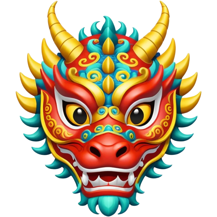 A dragon dance mask painted in bright festival colors. emoji
