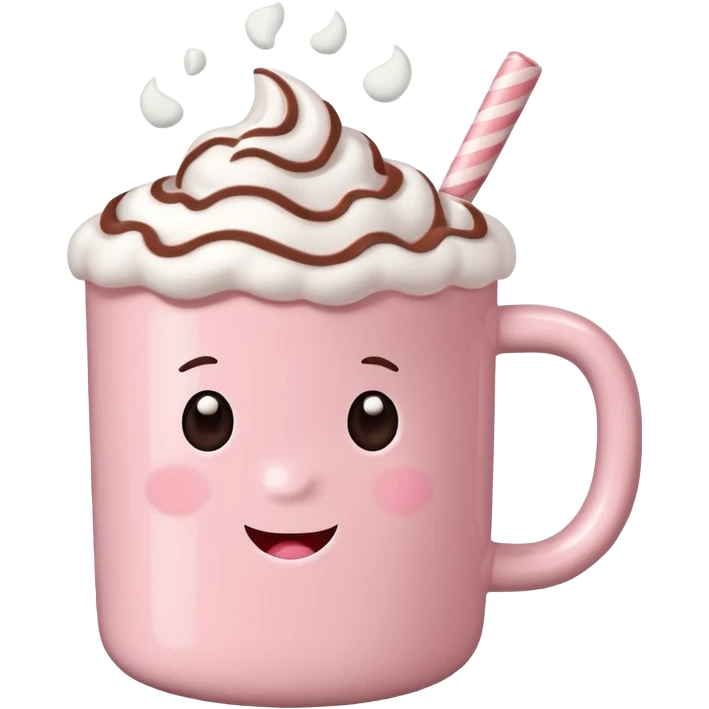 Light Pink mug of hot chocolate with marshmallows  emoji