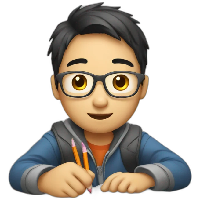An Asian student doing homework emoji