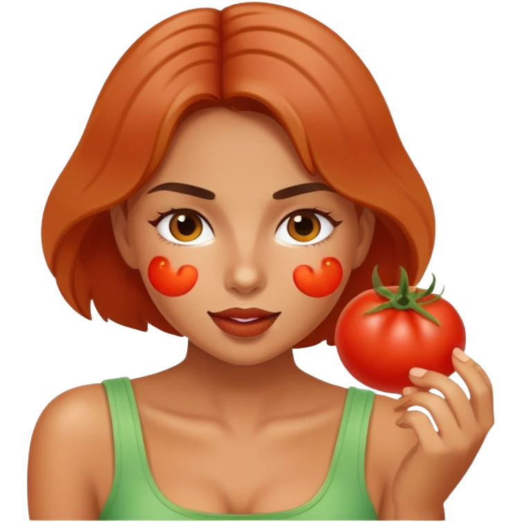 Pretty tanned girl, eating tomatoes emoji