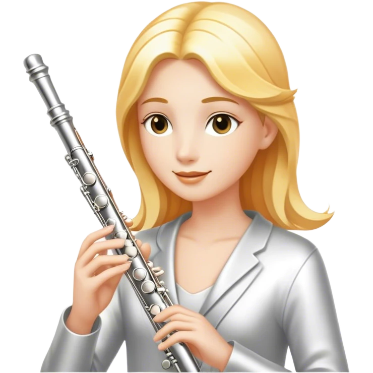 Cinematic Realistic Flute, polished silver metal with precise keywork, warm golden reflections dancing along its surface, soft hands carefully positioned over the keys, glowing with an elegant and airy charm. emoji