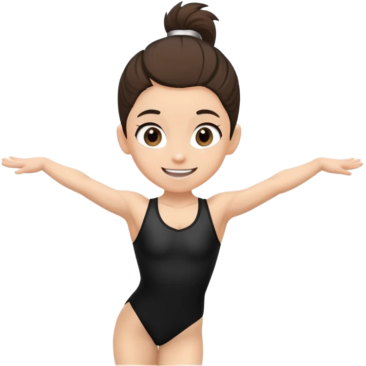 "A gymnast in black outfit with a smile and a look of surprise (normal skin) emoji