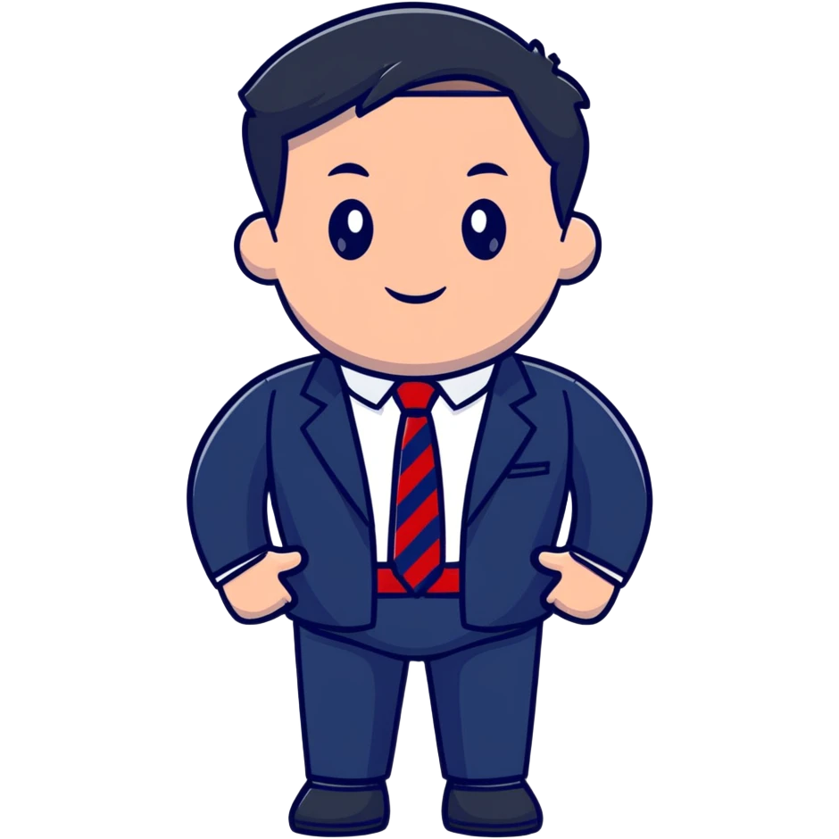 man wearing a dark blue-gray business suit with black horizontal stripes on the arms and legs, white shirt and red tie emoji
