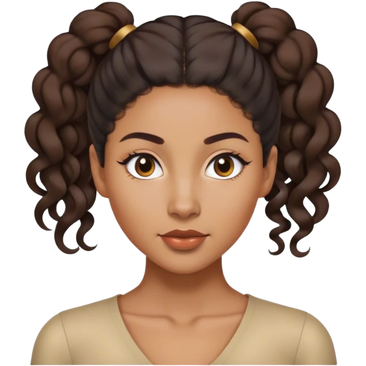 A mixed-race woman with a sleek, middle-parted, one ponytail, with her curls tucked behind. emoji