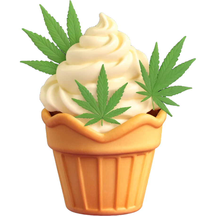 gelato in a waffle cup with cannabis leaf emoji