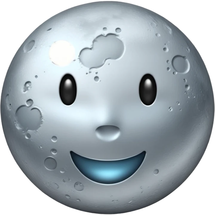 Polished silver moon emoji, chrome metallic texture, iOS emoji style, soft glow, smooth reflections, minimalistic design emoji