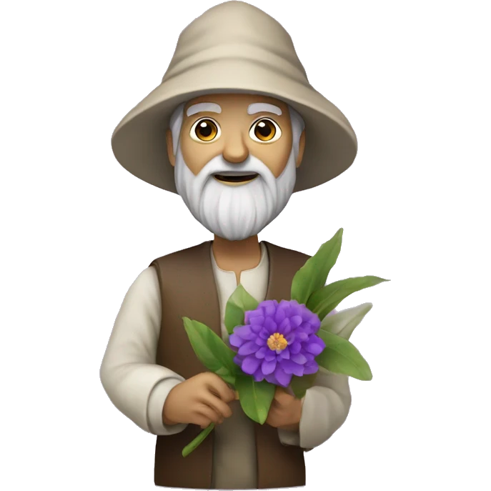 leonardo da Vinci holds a purple flower in his hands emoji