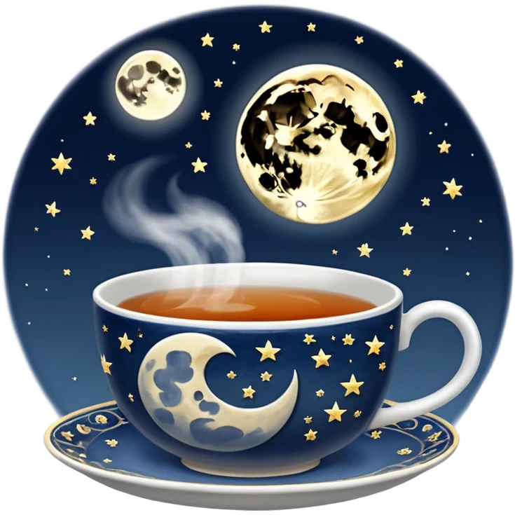 A cup of tea with a moon in it and on the cup emoji