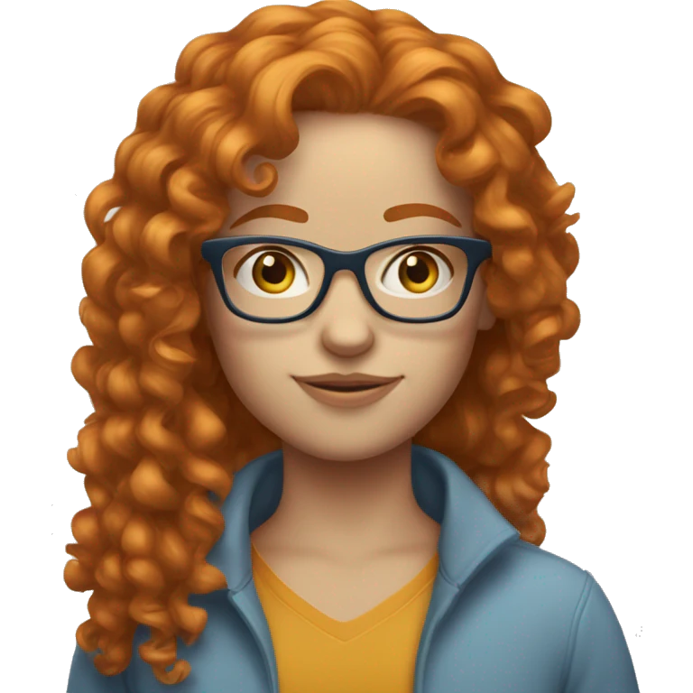 Ginger woman curly hair blue eyes glasses pale emoji