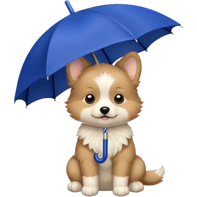 baby dog hold small dark blue umbrella emoji
