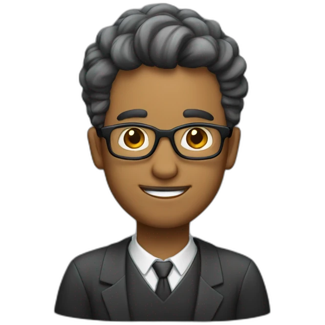 Professor homem claro de cabelos negros e encaracolados emoji